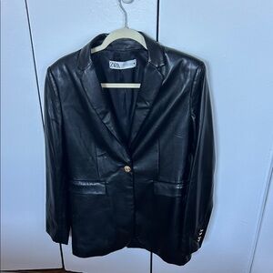 Zara Women's Black Leather Blazer like brand new
